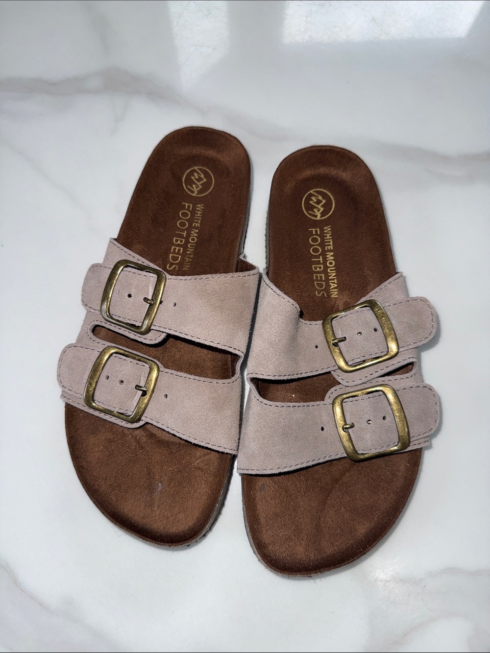 White Mountain Women's Light Taupe Double-Buckle Slide Sandals